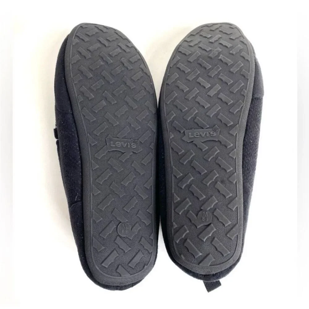 Levi’s Men’s Moccasin Slippers Fleece Lined Black Cozy Indoor Shoes Size 8–9